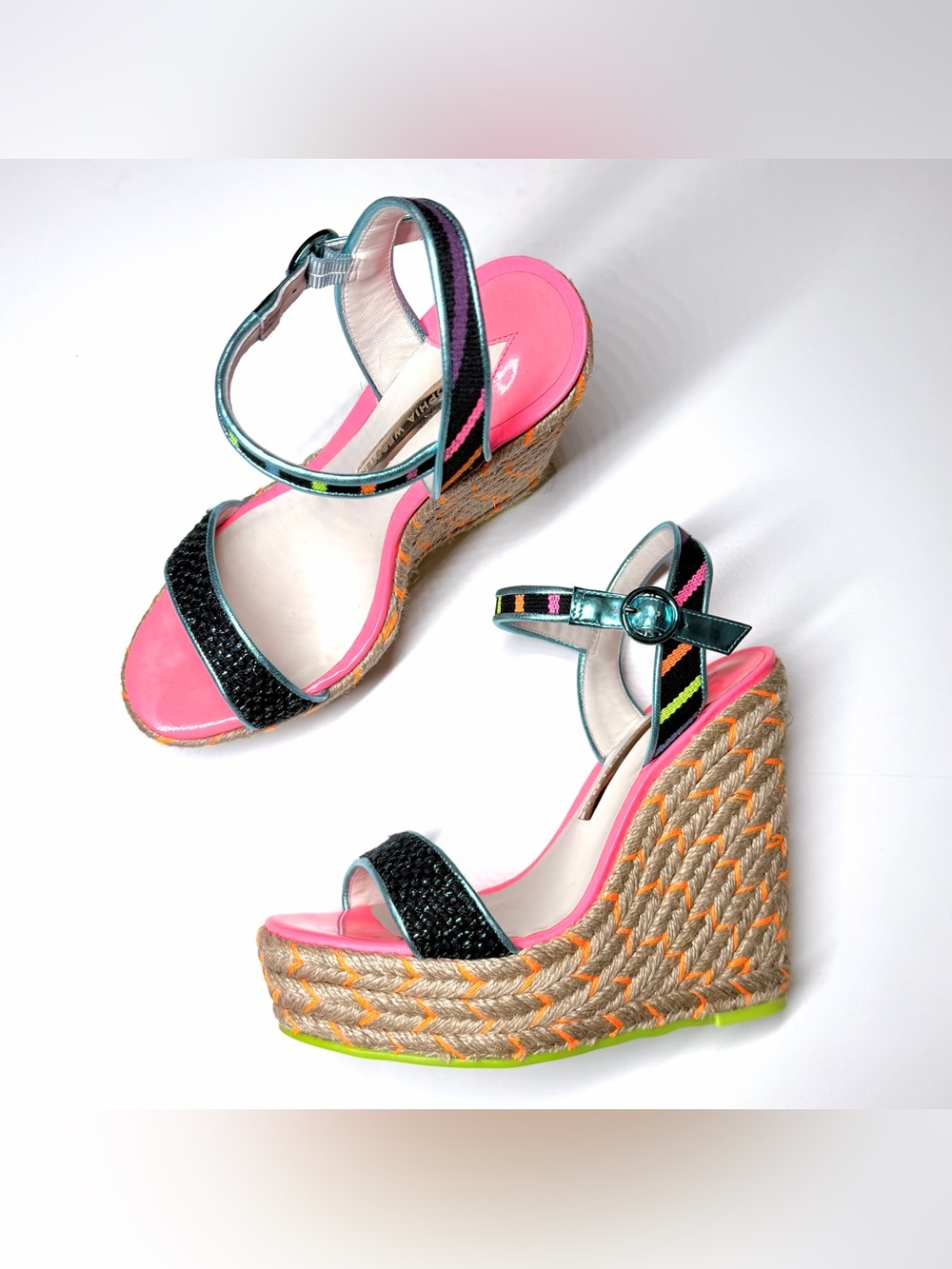 Sophia Webster Multicolor Fabric and Leather Lucita Espadrille Sandals Size- 38 - Picture 6 of 9